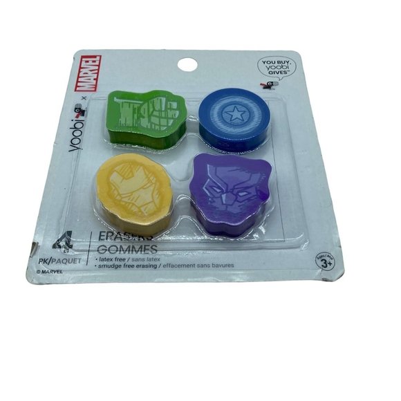 Yoobi x Marvel 4 Pack of School Erasers NWT Unopened Latex Free - Picture 1 of 4